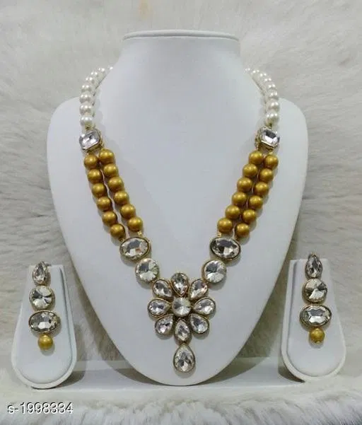 Kundan Beaded Jewellery Set for Women & Girls, Golden