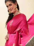 Litchi Silk Zari Woven Saree for Women, Pink 