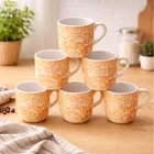 Ceramic Tea & Coffee Cup, Orange, Pack of 6 