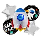 Birthday Space Theme Rocket Decorations Foil Blue Balloon (Pack of 5)