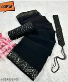 Georgette Solid Saree For Women, Black