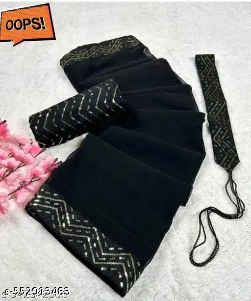 Georgette Solid Saree For Women, Black