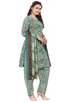Cotton Blend Floral Kurti with Pant & Dupatta for Women 