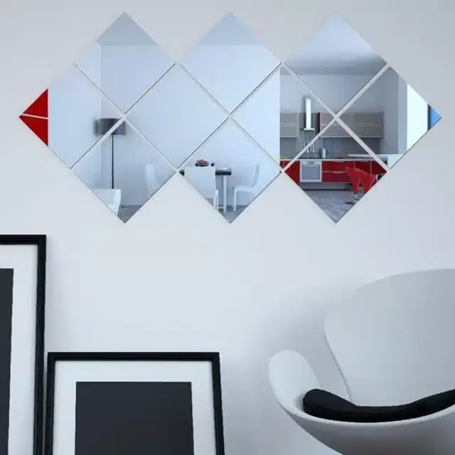 Acrylic Square Shaped Wall Mirror Stickers (Silver, Pack of 10)