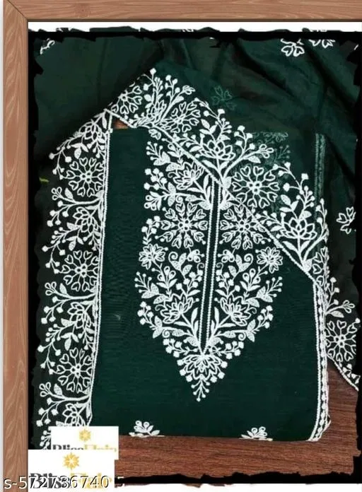 Embroidered Botanical Patiala Suits for Women (Green, Un Stitched)