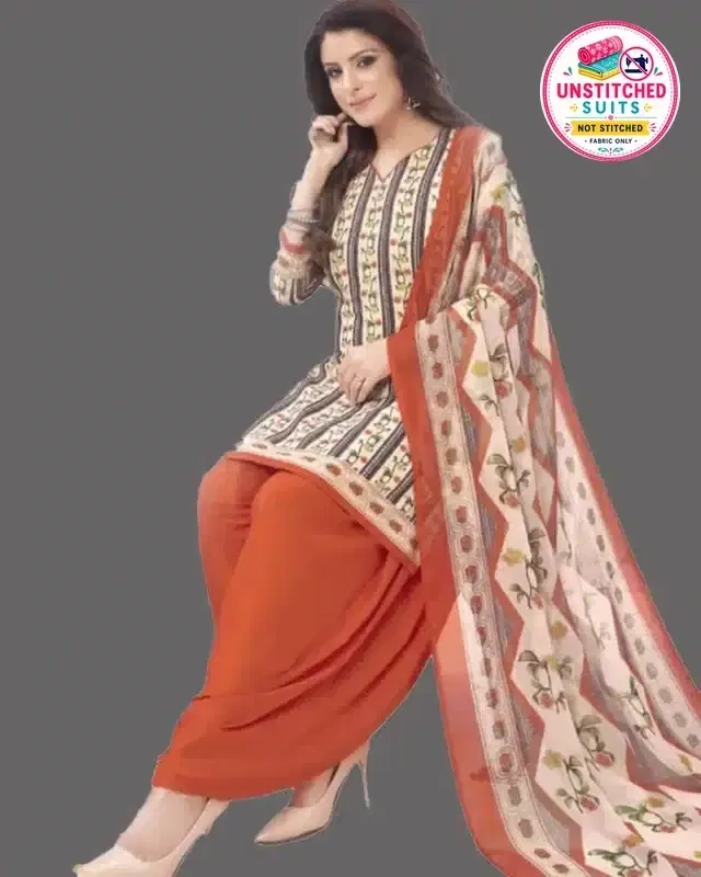 Unstitched Dress Material for Women & Girls (Cream)