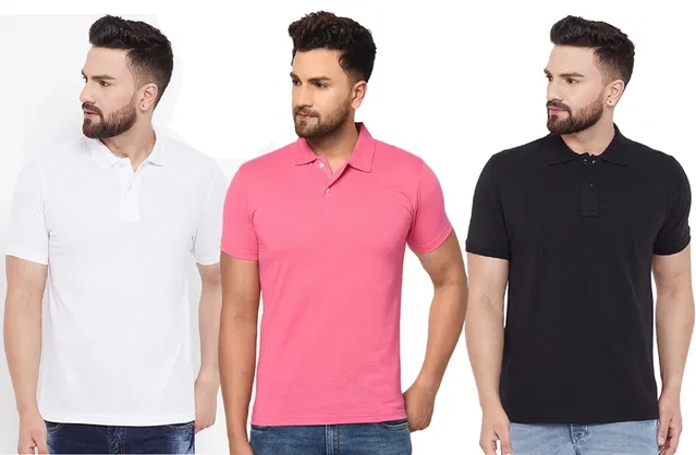 Polo T-shirts for Men, Pack of 3 (Multicolor, L)