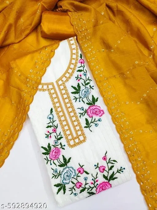 Embroidered Patiala Suits for Women (Yellow, 5.85 meter (S)