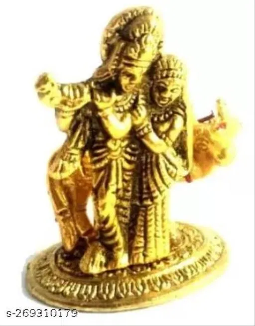 Metal Radha Krishna Idol with Diya (Yellow)