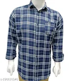 Cotton Blend Checked Shirt for Men, Blue 