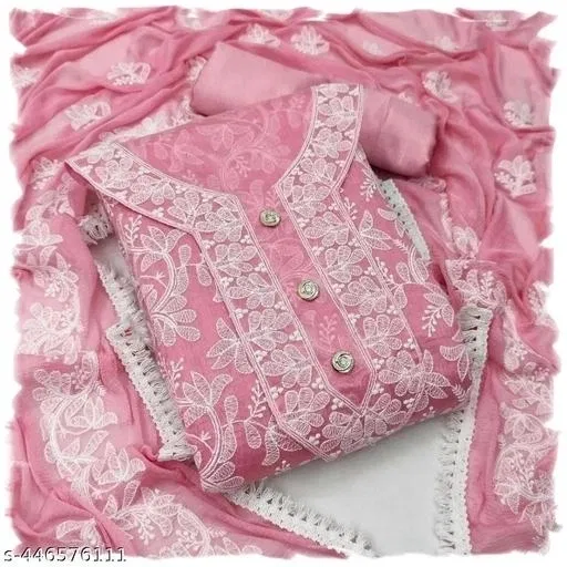 Chanderi Silk Unstitched Suit for Women (Pink, Free Size)