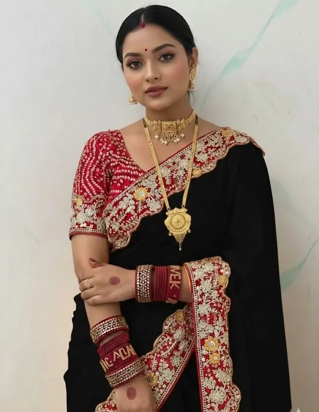 Bollywood Black Chiffon/Satin Embroidered Saree for Women