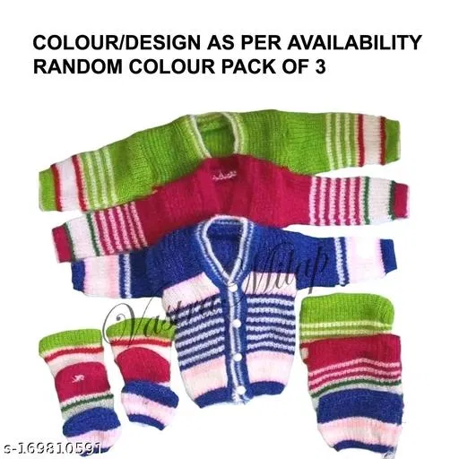 Woolen Clothing Set for Kids (Multicolor, 0-3 Months) (Set of 3)