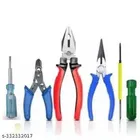 Combo of Plier, Nose Plier, Wire Cutter, Line Tester & 2 in 1 Screwdriver (Multicolor, Set of 5)