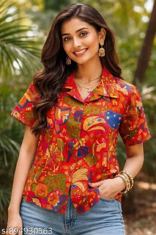 Floral Print Shirt Top for Women (Multicolor, S)
