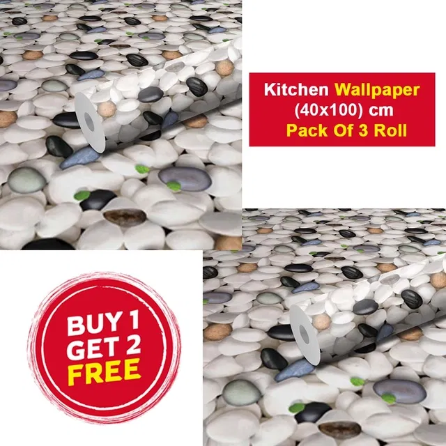 Vinyl Wallpaper for Kitchen Wall (Multicolor, 100x40 cm) (Pack of 3)