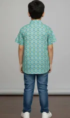 Cotton Blend Shirt For Boys, Green 