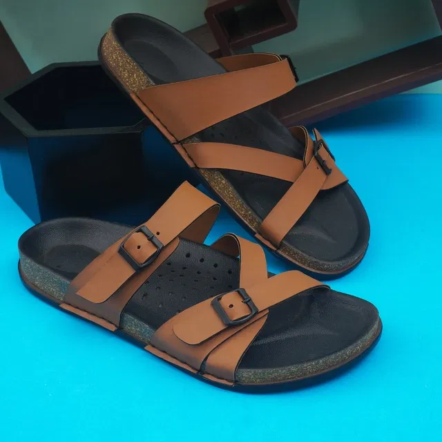 Solid Flipflops for Men (Tan, 7)