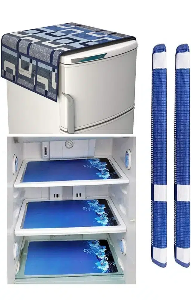 Knit Printed Fridge 3 Pcs Mat with 2 Pcs Handle & Top Cover (Multicolor, Set of 1)