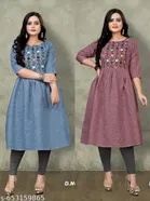 Solid Embroidered Cotton Kurti for Women, Pack of 2 