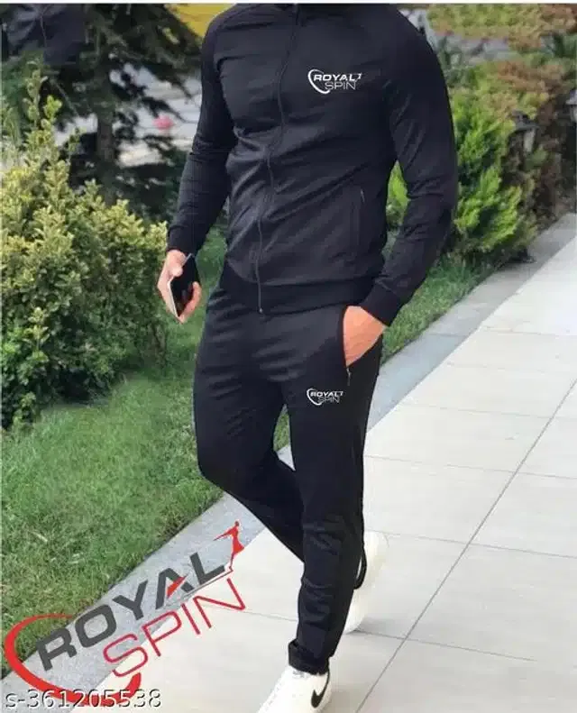 Polyester Tracksuit for Men (Black, M)