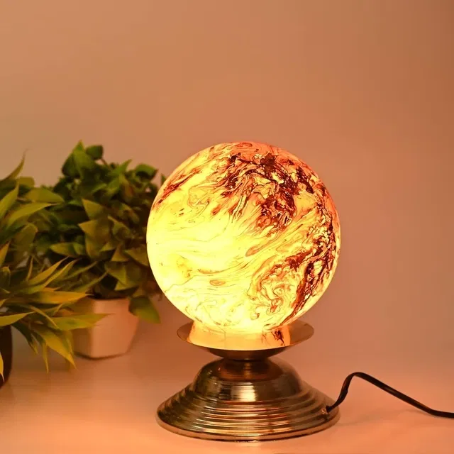 Afast Glass Table Lamp with Decorative Glass Shade and Metal Fitting - Elegant Brown and Gold Design (Pack of 1)