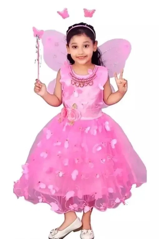 Cotton Blend Solid Frocks for Girls (Pink, 6-7 Years)