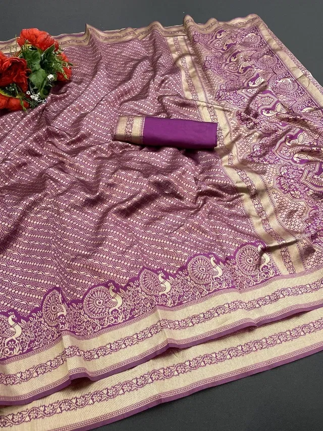 Jacquard Printed Saree for Women (Wine, 6.3 m)