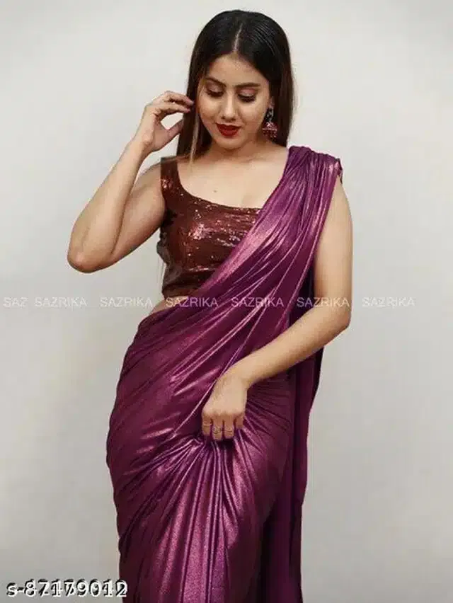 Lycra Solid Saree for Women (Wine, 6.3 m)