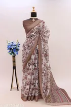 Linen Printed Saree for Women (Multicolor, 6.3 m)