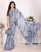 Georgette Printed Saree for Women, Grey 
