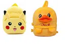 Heaven Decor Pikachu And Duck Combo Soft Velvet Kids School Bag Nursury Class To 5 ( 14 Inch ) (A057)