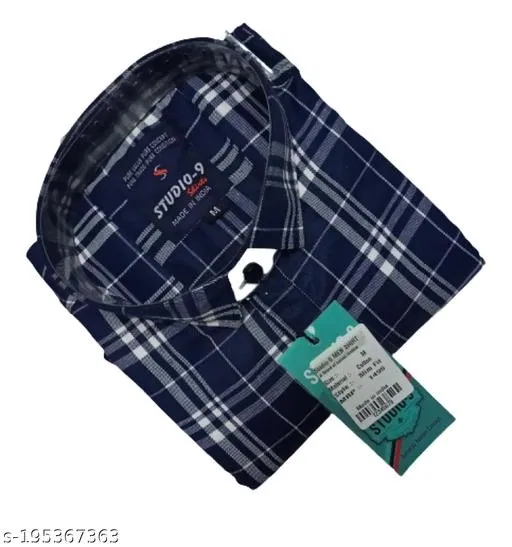 Cotton Blend Checked Shirt for Men, Blue (L) Pack of 1