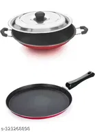 Xtend Nonstick Dosa Tawa (27.5 cm) & Appachetty with Lid (23 cm) (Red, Pack of 2)