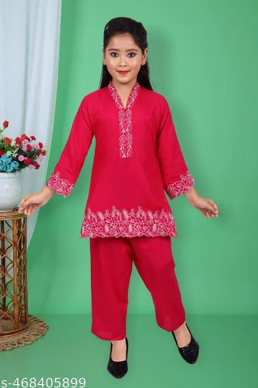 Kurta Pyjama Dupatta Set for Girls (Pink, 2-3 Years)