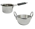 Aluminium Kadhai with Stainless Steel Saucepan (Silver, Set of 2)