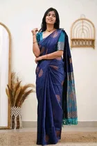 Litchi Silk Woven Design Saree for Women, Navy Blue 