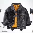 Denim Solid Jacket for Boys (Black, 5-6 Years)