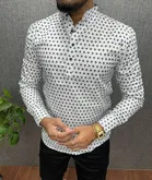 Cotton Blend Printed Short Kurta for Men, White (M)