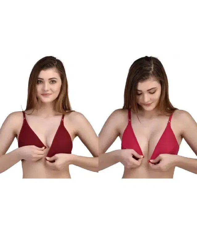 Cotton Blend Solid Non-Padded Bras for Women, Pack  of 2 (38 B, Multicolor)