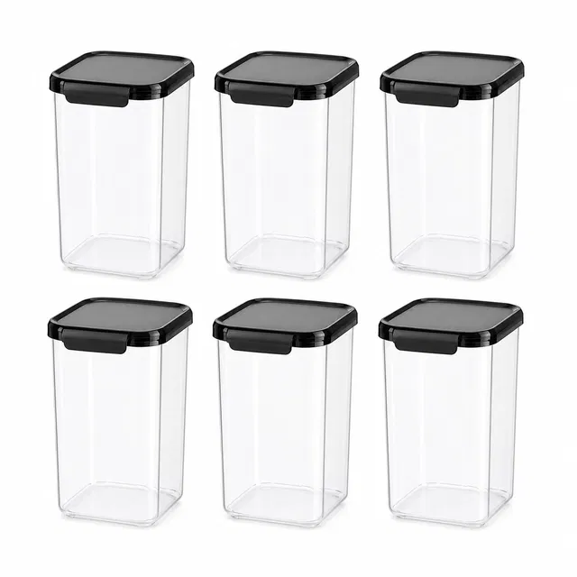Plastic Grocery Container 1100 ml - Black (Pack of 6)
