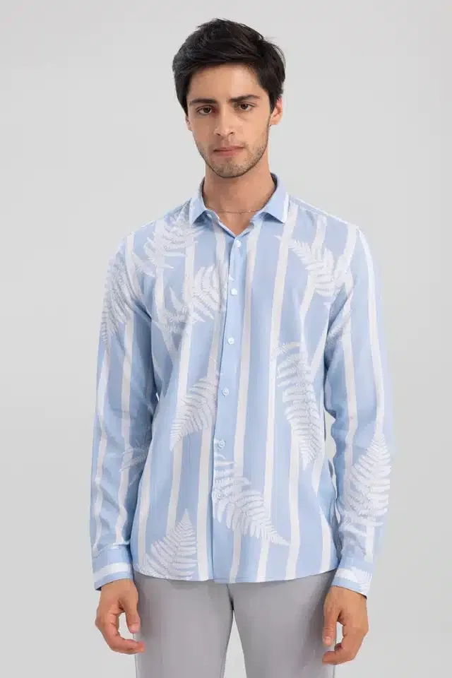 Printed Shirt for Men (Aqua Blue, M)