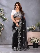 Shining Net Embroidered Saree for Women 