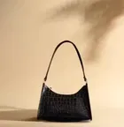 Textured Black Leather Shoulder Bag for Women 