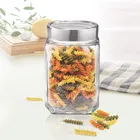 Afast Cube Glass Grocery Container Jar With Airtight Leakproof Attractive Steel Lid 1000ml, Pack Of 2