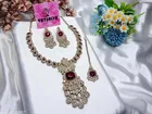 Mehandi Finish Long Pendant Statment Look Luxury Necklace Set for Women 