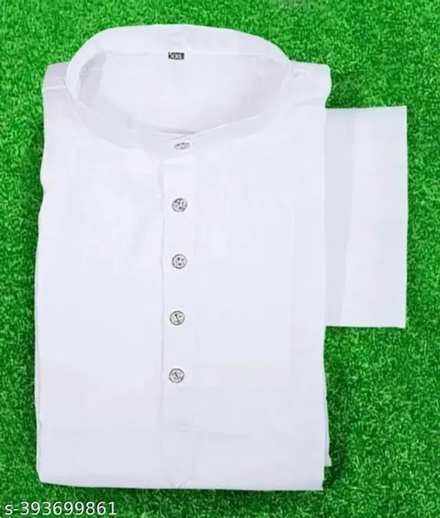 Cotton Solid Kurta with Pyjama for Men (White, M)