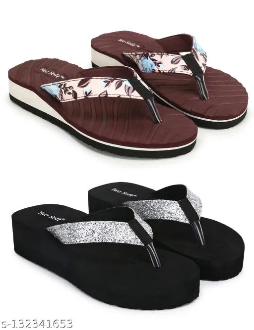 Twosoft EVA Flip-flops for Women (Multicolor, 8) Pack of 2