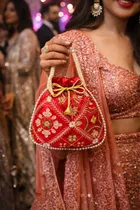 Handcrafted Embroidered Silk Potli Bag, Red