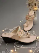 Shoetopia Cream Synthetic Wedge Round Toe Sandals 
